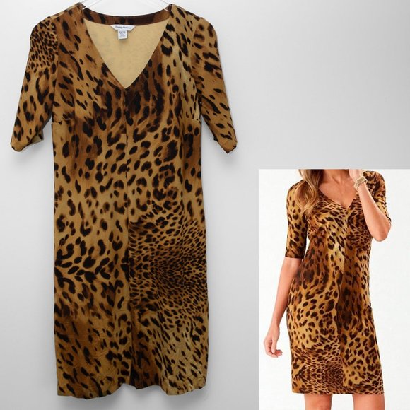 Tommy Bahama Dress Serengeti Spots Animal Print Mini V-neck Brown Black Size XS - Picture 1 of 5